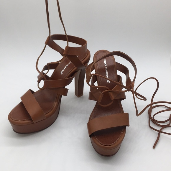 Open Toe Leg Wrap Lace Up Thick High Heel - Picture 4 of 5